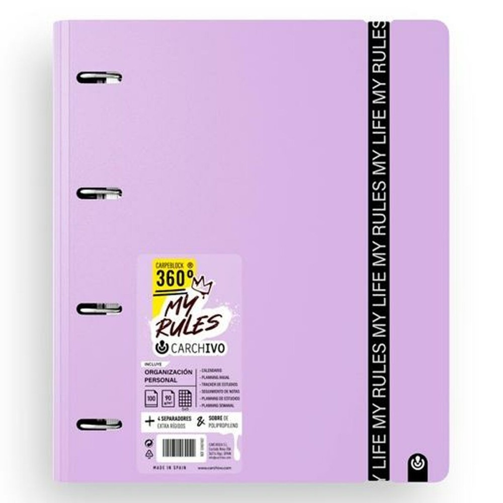 Reliure à anneaux Carchivo CARPEBLOCK 360 MY RULES Mauve A4 (8 Unités)