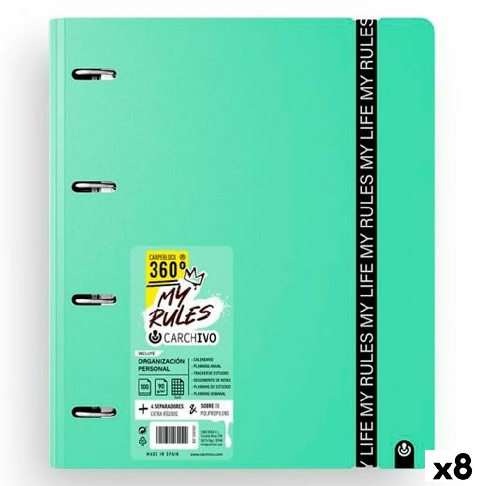 Reliure à anneaux Carchivo CARPEBLOCK 360 MY RULES Jade A4 (8 Unités)