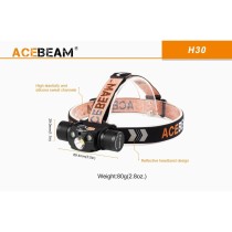 Lanterne LED pour la Tête Acebeam H30 R+CRI 6500K Noir Orange 4000 Lm