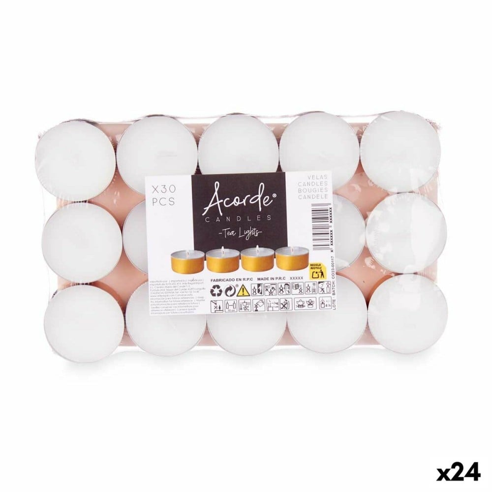 Candle Set Acorde Tea Lights White Golden (24 Units)