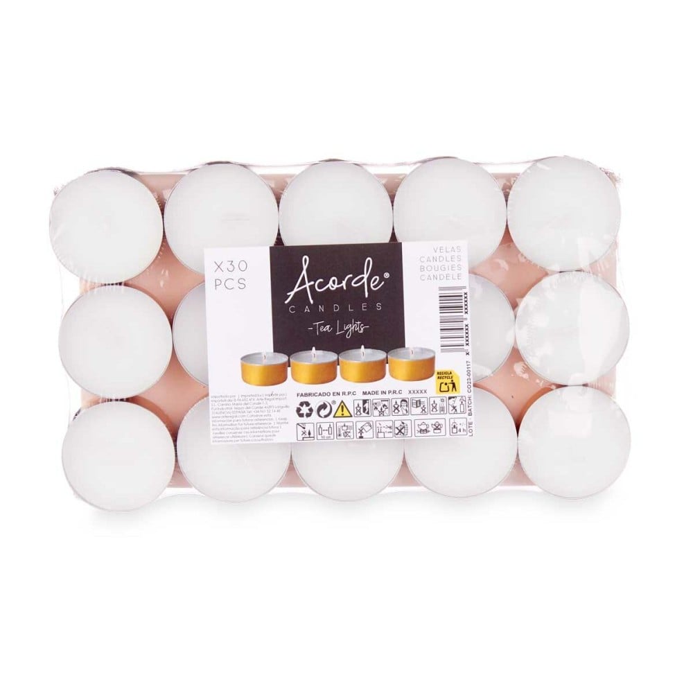 Ensemble de Bougies Acorde Tea Lights Blanc Doré (24 Unités)