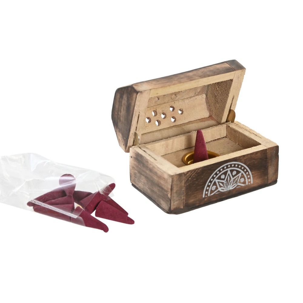 Brûleur d'huiles essentielles Home ESPRIT Bois de manguier Mandala Indien 9,5 x 5,5 x 6 cm Encens (6 Unités) (10 Unités)