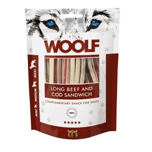 Hundesnack Woolf Long Beef and Cod Sandwich Rind und Kalbfleisch 100 g