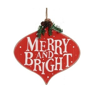 Décoration Suspendue Krist+ Merry and Bright Blanc Rouge Vert Plastique Bois MDF 30 x 3,5 x 30 cm