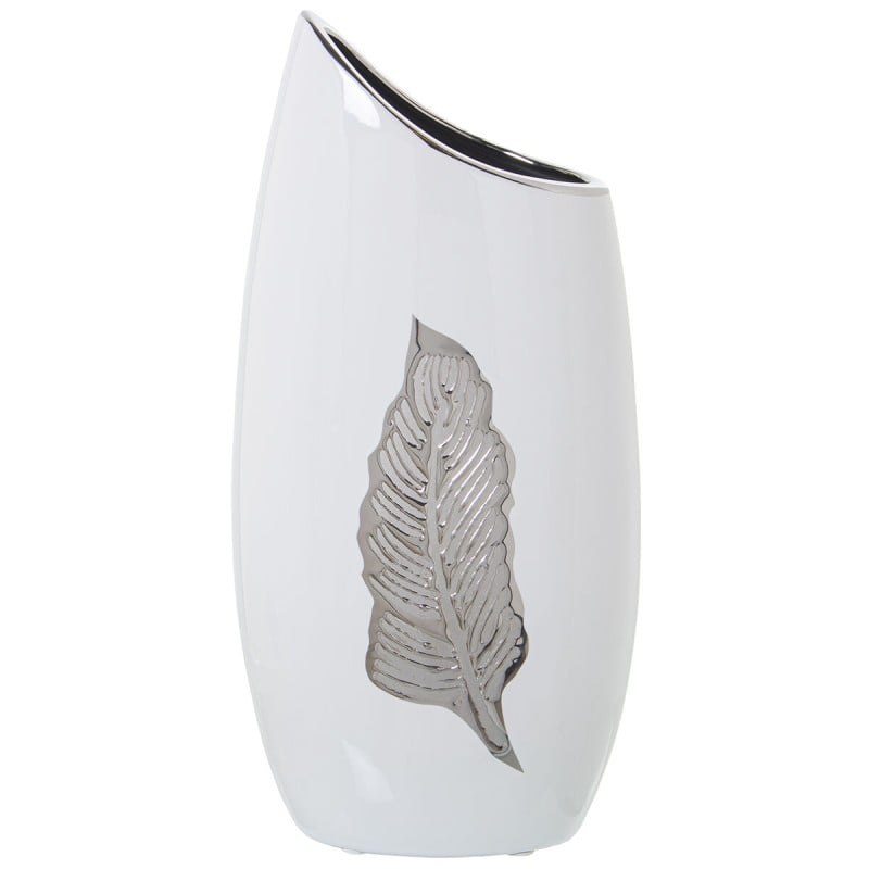 Vase Alexandra House Living Blanc Argenté Céramique 12 x 18 x 36 cm