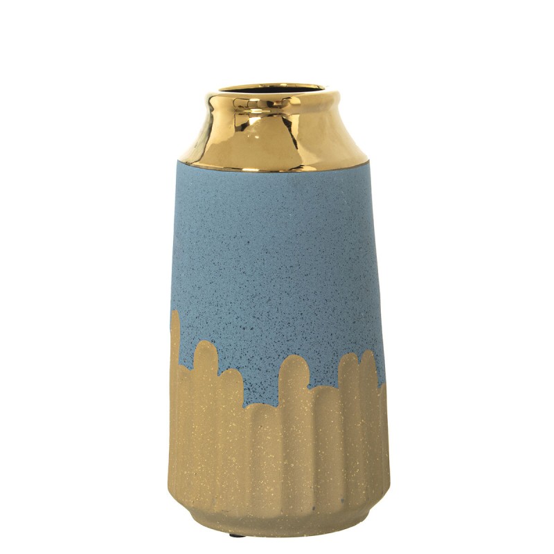 Vase Alexandra House Living Blue Golden Ceramic 13 x 13 x 24 cm