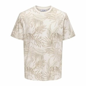 Herren Kurzarm-T-Shirt Only & Sons Onskash Reg Leaf Aop Beige
