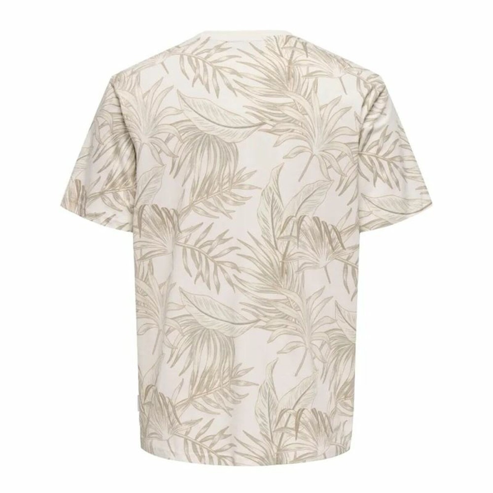 Herren Kurzarm-T-Shirt Only & Sons Onskash Reg Leaf Aop Beige