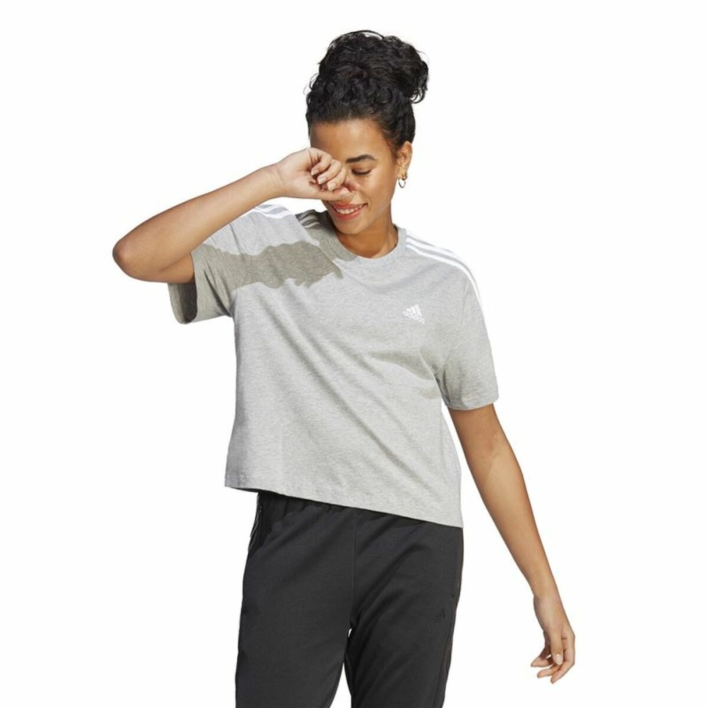 Damen Kurzarm-T-Shirt Adidas 3S Cropped Top Hellgrau (XS)