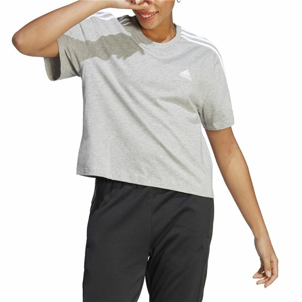Damen Kurzarm-T-Shirt Adidas 3S Cropped Top Hellgrau (XS)