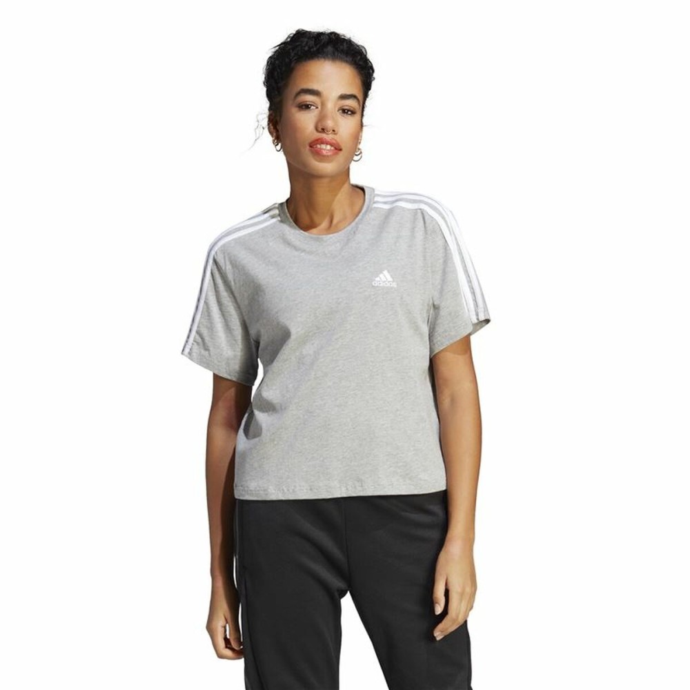 Damen Kurzarm-T-Shirt Adidas 3S Cropped Top Hellgrau (XS)