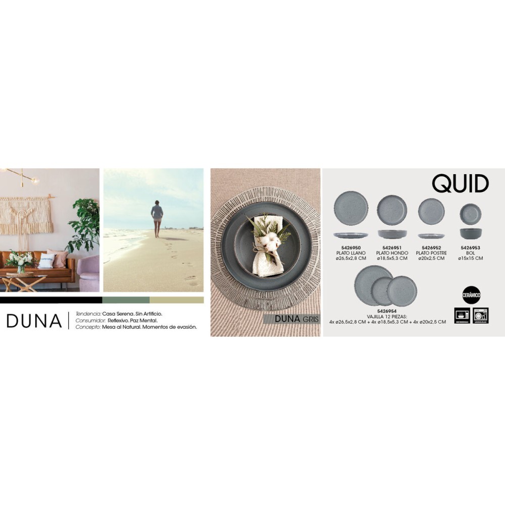 Assiettes Quid Duna Gris Céramique 12 Pièces