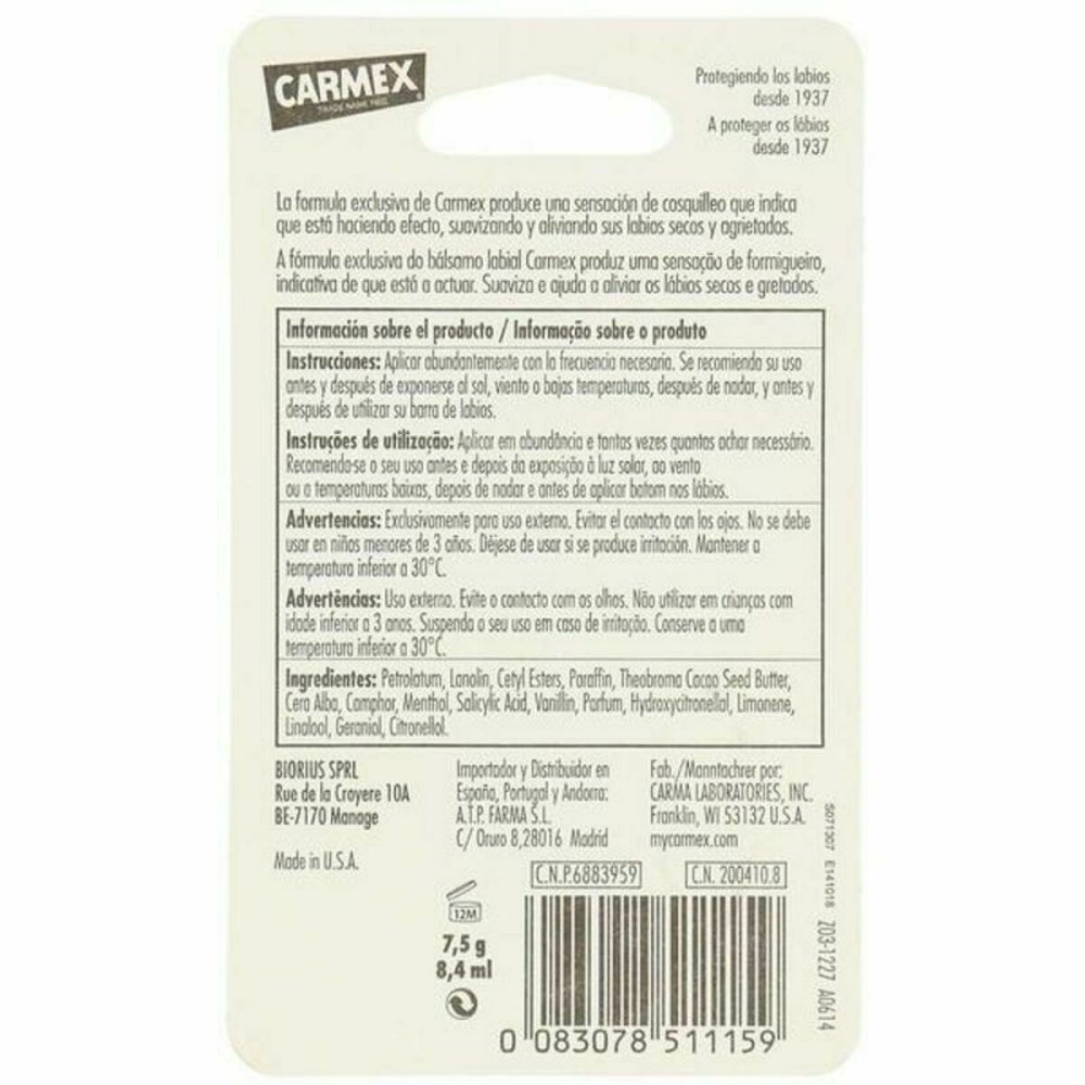 Moisturising Lip Balm Carmex COS 002 BL 8 ml Yellow