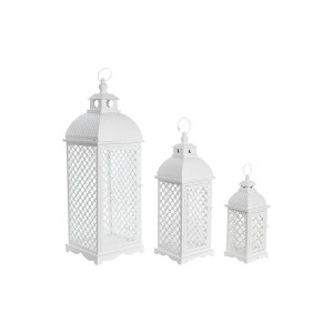 Laternen-Set DKD Home Decor Weiß Metall Kristall Araber Antiker Finish 24 x 24 x 74 cm (3 Stücke)