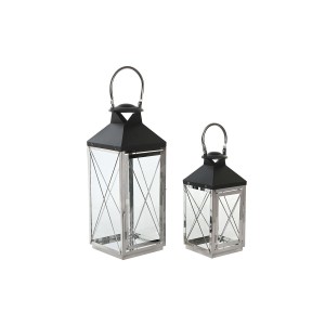 Laternen-Set DKD Home Decor Schwarz Kristall Stahl Moderne Verchromt 18 x 18 x 43 cm (2 Stücke)