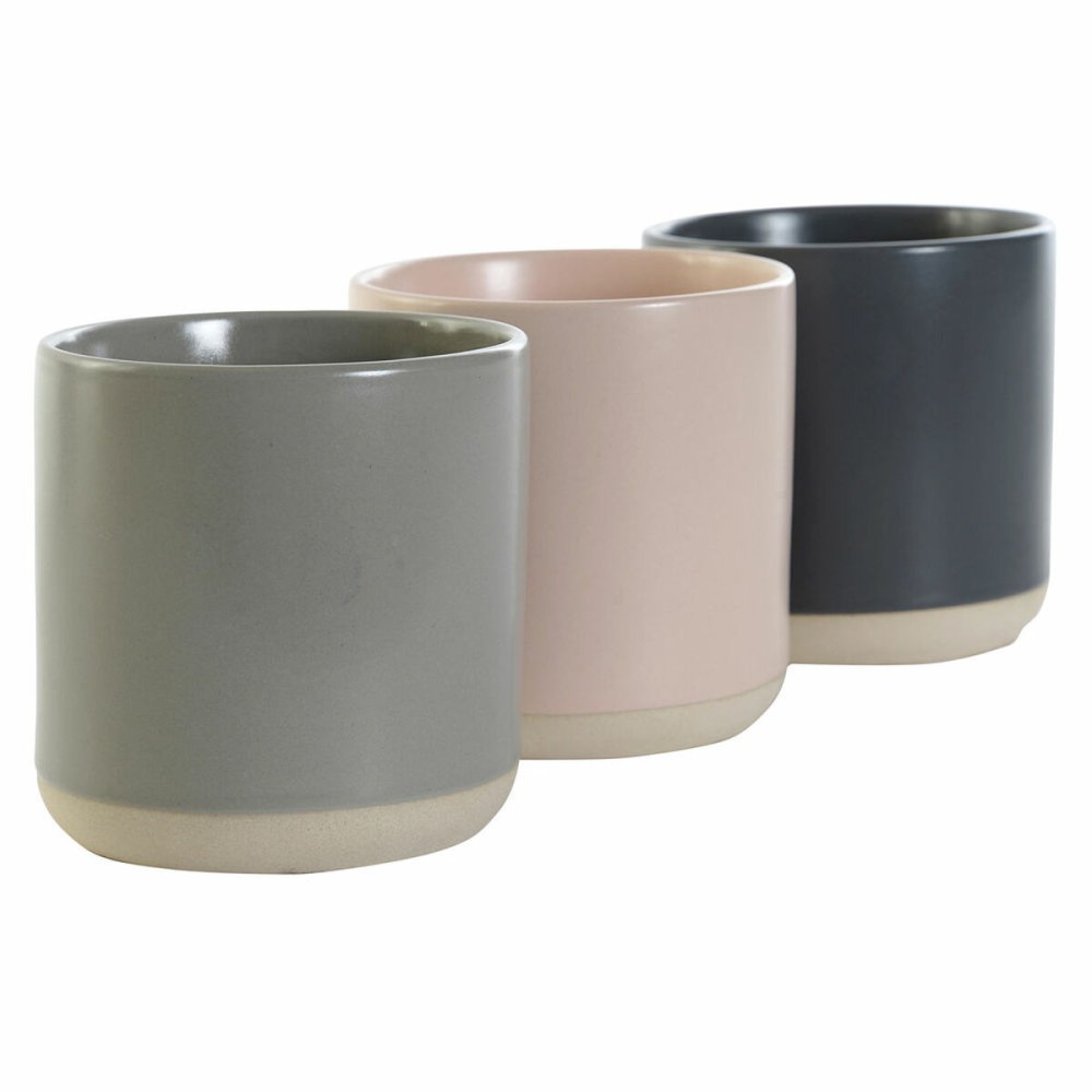 Tasse mug DKD Home Decor Rose clair Gris foncé Gris clair Grès (350 ml) (4 Unités)