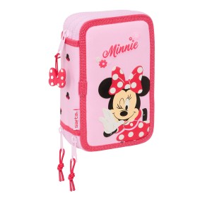Pochette à crayons triple Minnie Mouse Naive Rose 12,5 x 19,5 x 5,5 cm 37 Pièces