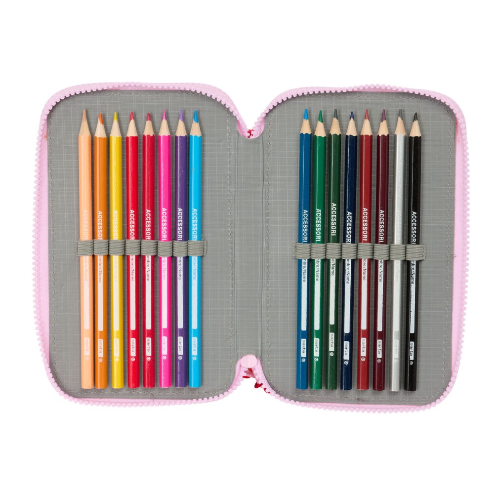 Pochette à crayons triple Minnie Mouse Naive Rose 12,5 x 19,5 x 5,5 cm 37 Pièces