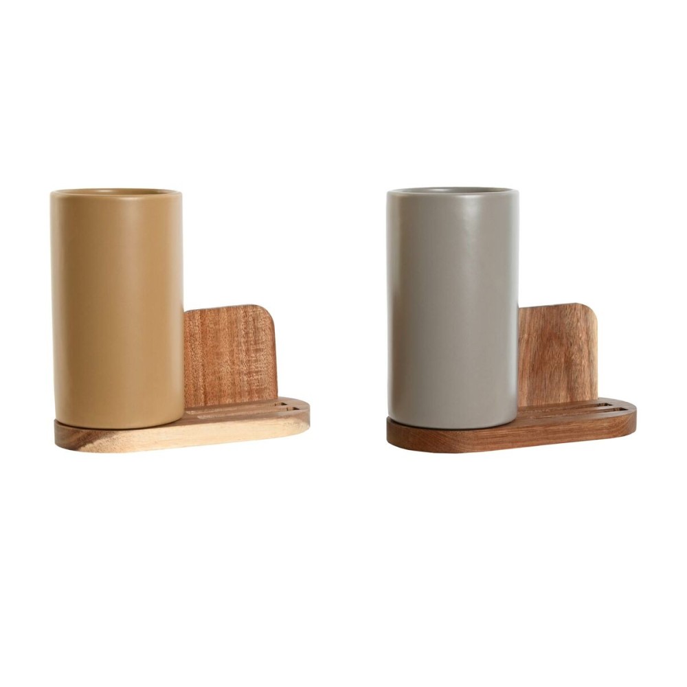 Gefäß für Küchenutensilien Home ESPRIT Akazienholz Dolomite 20 x 9,5 x 18,5 cm (2 Stück)