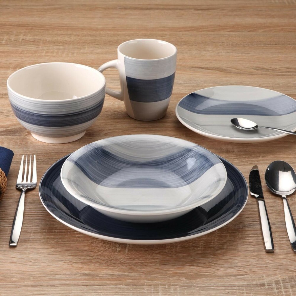 Dinnerware Set Versa Leanne Dark blue Stoneware 26,5 x 26,5 cm 18 Pieces