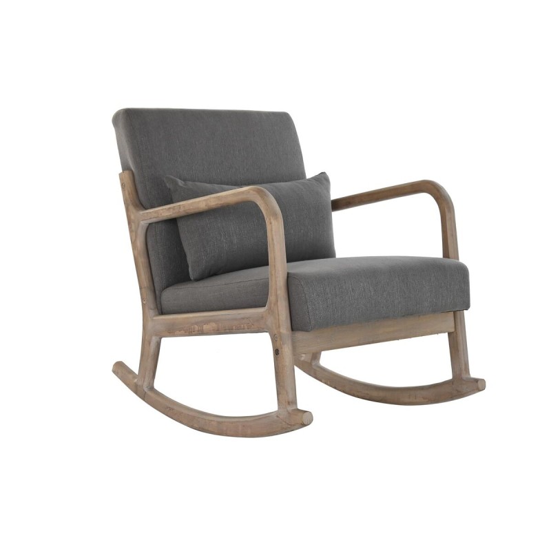 Fauteuil à Bascule DKD Home Decor Naturel Gris foncé Polyester Bois d'hévéa Sixties 66 x 85 x 81 cm