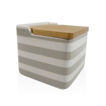 Salière avec couvercle Versa Gris Céramique Bambou Dolomite Rayures 12,2 x 11,5 x 12,2 cm