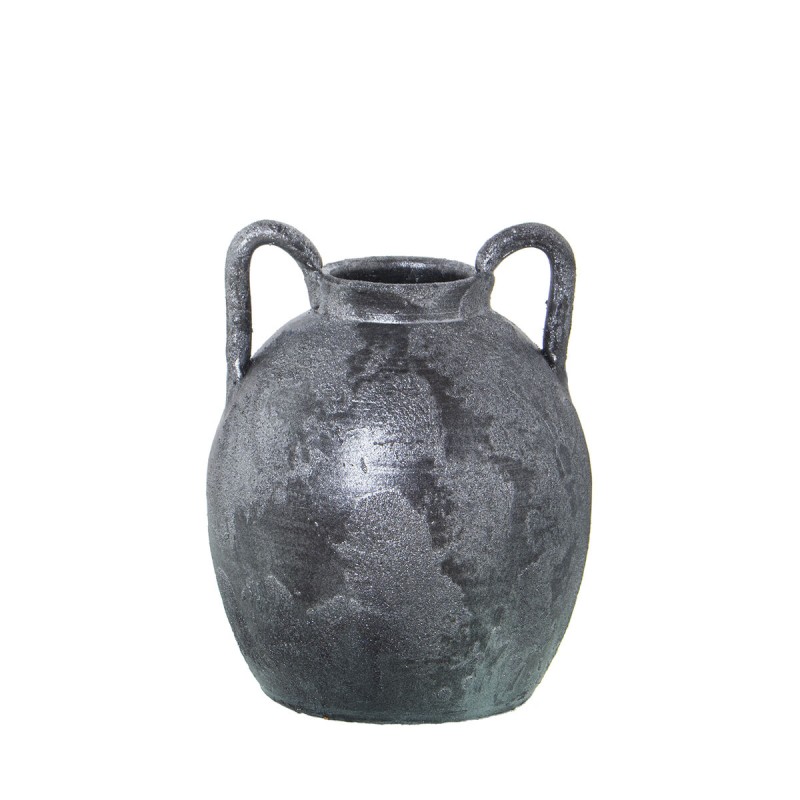 Vase Alexandra House Living Silberfarben aus Keramik Antiker Finish 19 x 19 x 27 cm Mit Griffen