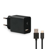 Wandladegerät + USB A zu USB-C-Kabel KSIX USB Schwarz