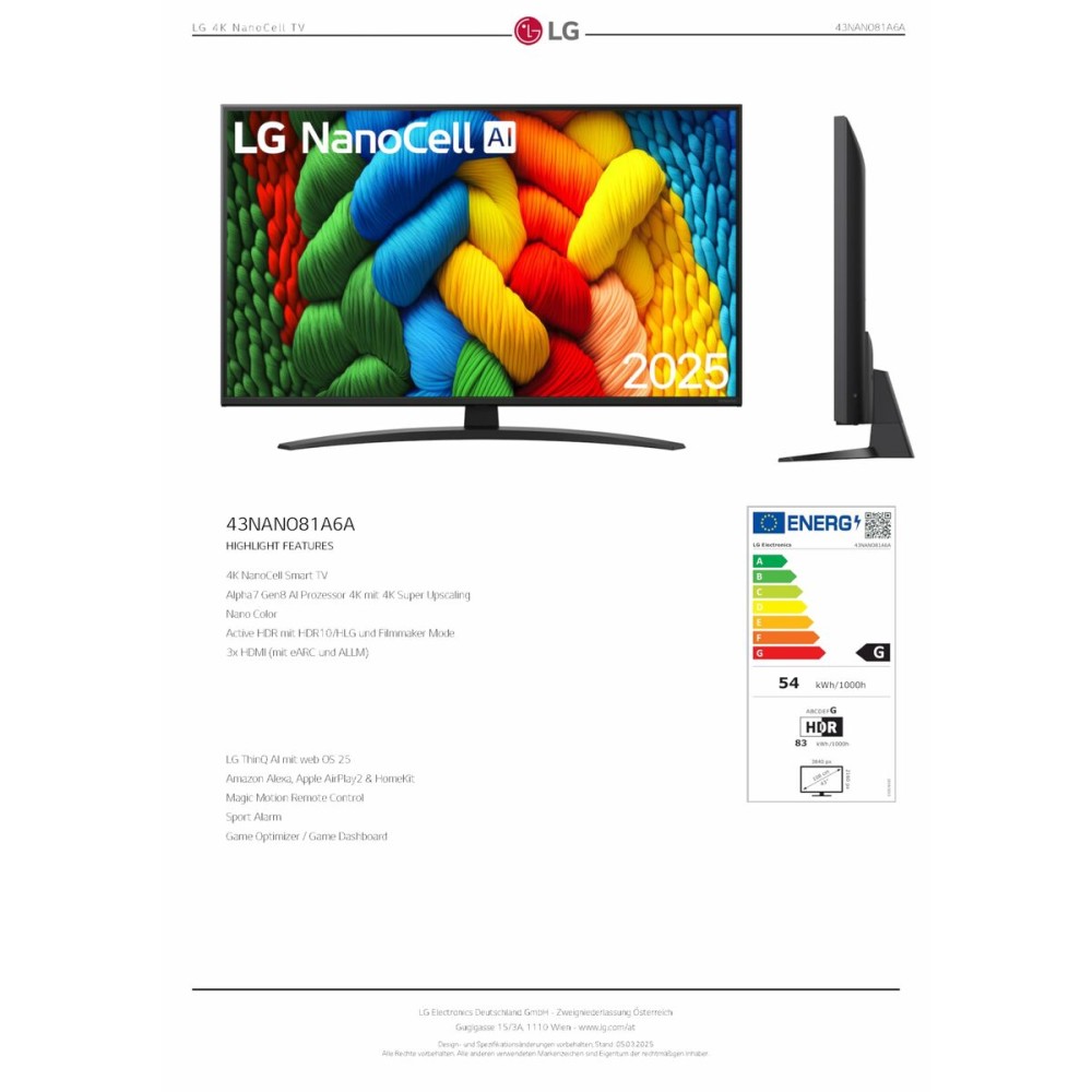 Smart TV LG 43NANO81A6A.AEU 4K Ultra HD 43"