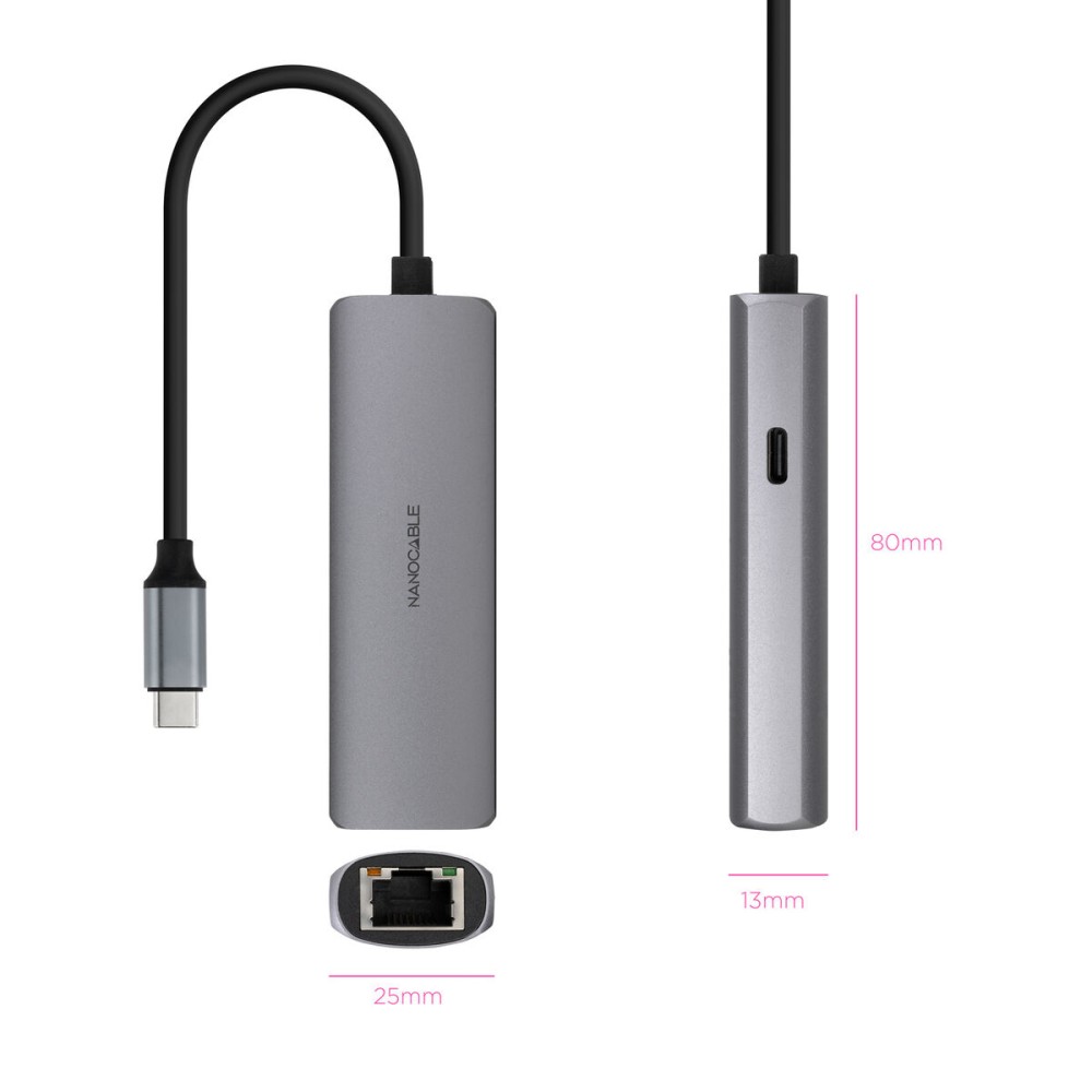 Hub USB NANOCABLE 10.16.4603 Grau 100 W