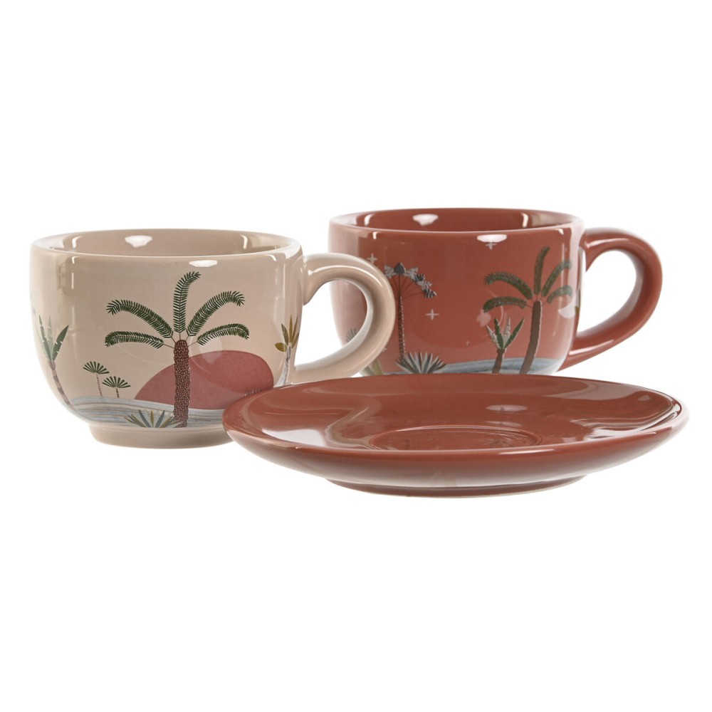 Satz von Kaffeetassen Home ESPRIT Gelb Beige Terrakotta Lila Metall Dolomite 180 ml
