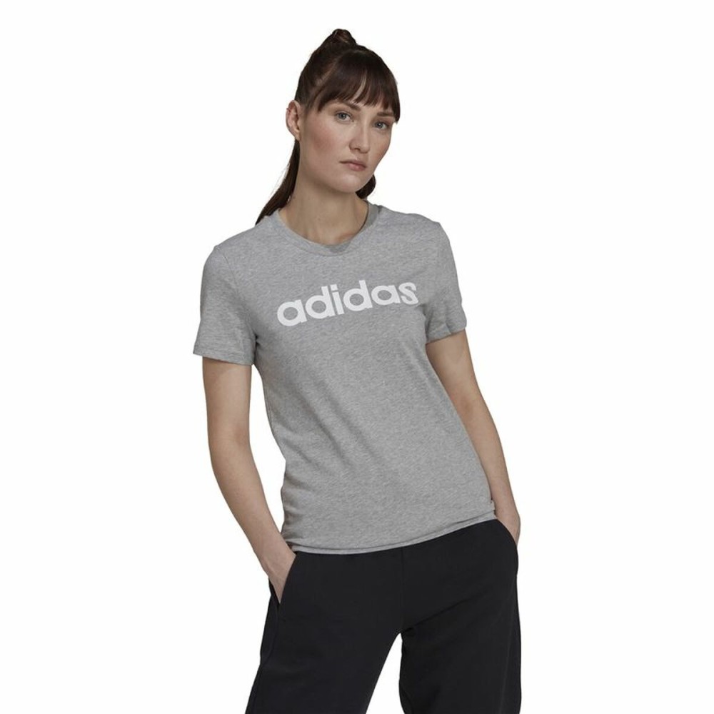 Damen Kurzarm-T-Shirt Adidas Essentials Logo Mujer Hellgrau (L)
