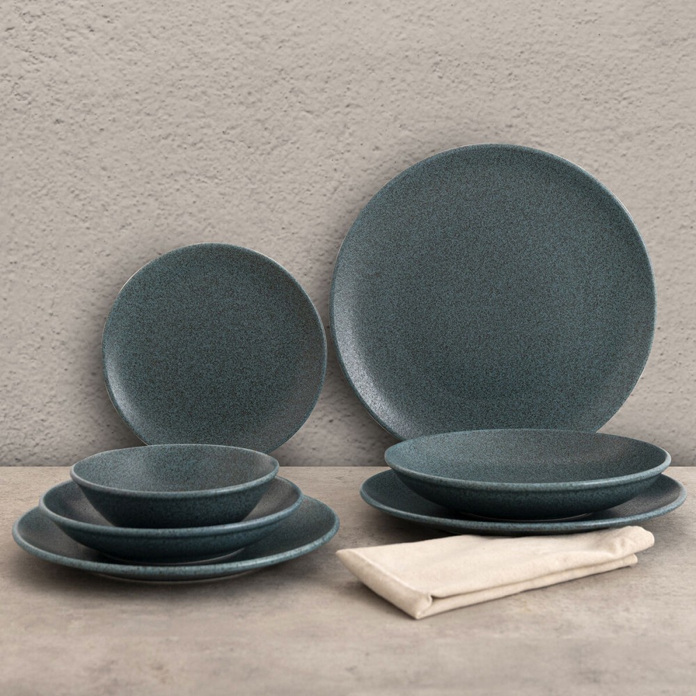 Flat Plate Bidasoa Element Hydrozero Blue Ceramic Ø 27 cm (6 Units)