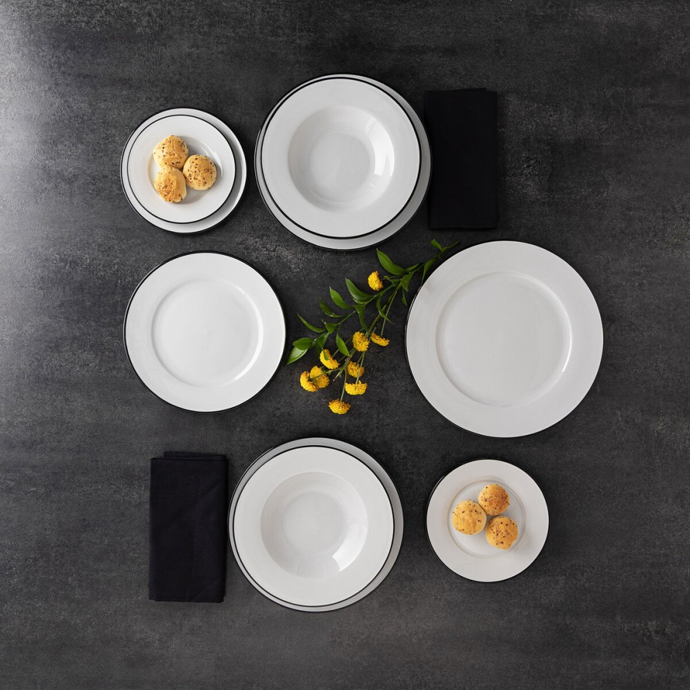 Flat Plate Bidasoa Glacial Filo White Ceramic Ø 30 cm (12 Units)