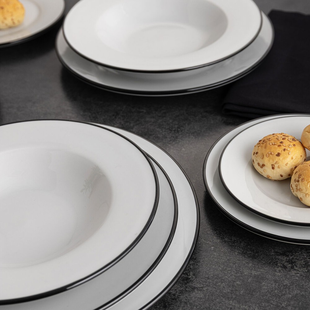 Flat Plate Bidasoa Glacial Filo White Ceramic Ø 30 cm (12 Units)