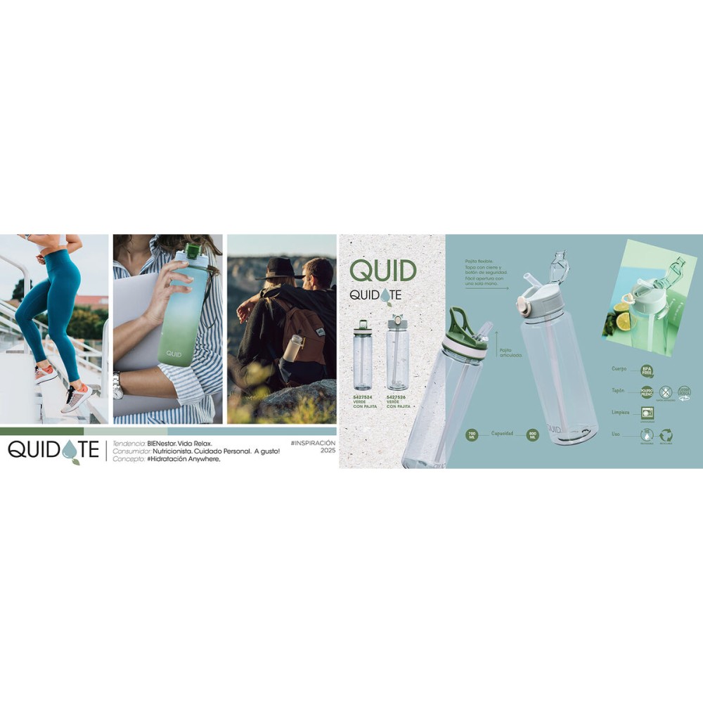 Water bottle Quid Quidate Green Plastic 700 ml (12 Units)