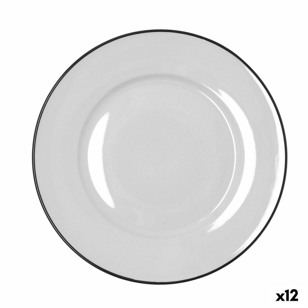 Flat Plate Bidasoa Glacial Filo White Ceramic Ø 27 cm (12 Units)