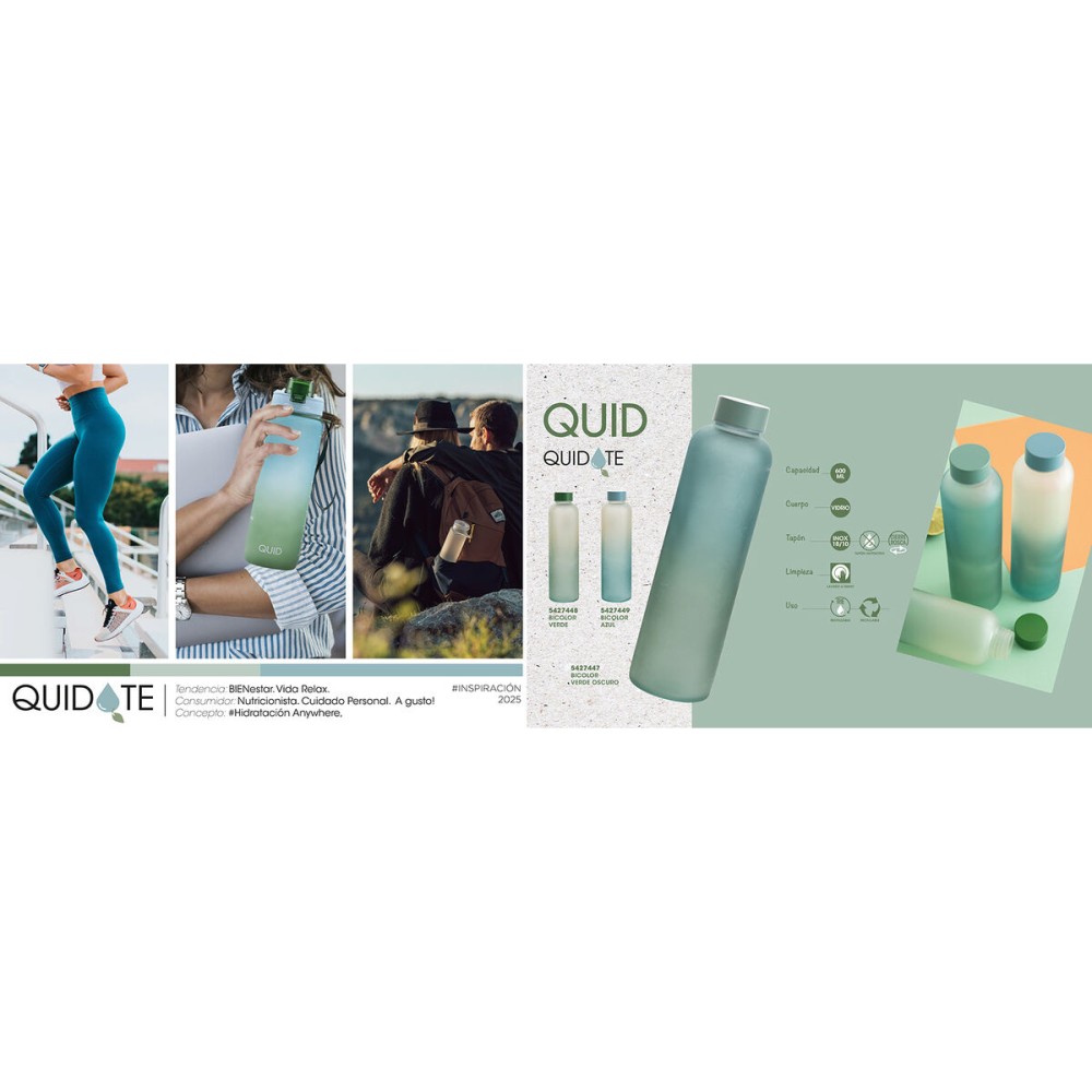 Water bottle Quid Quidate Turquoise Glass 600 ml (12 Units)