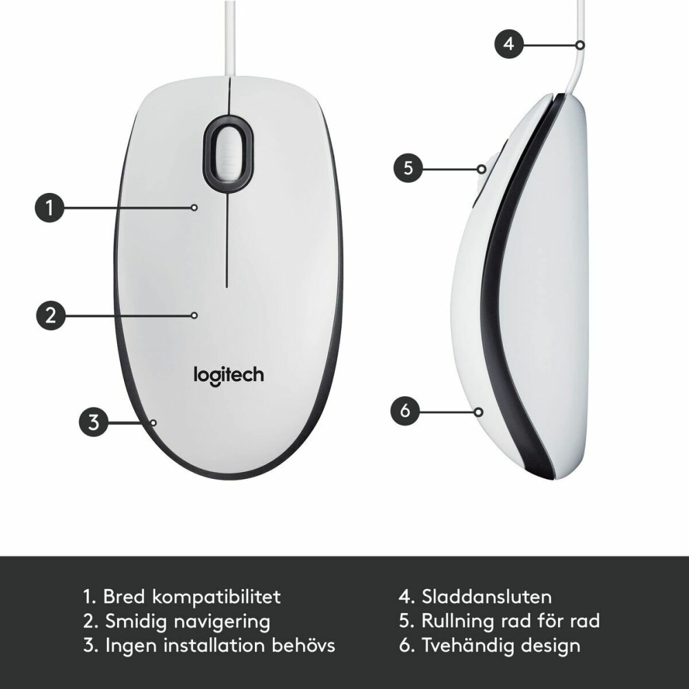 Mouse with Cable and Optical Sensor Logitech 910-006764 White 1000 dpi