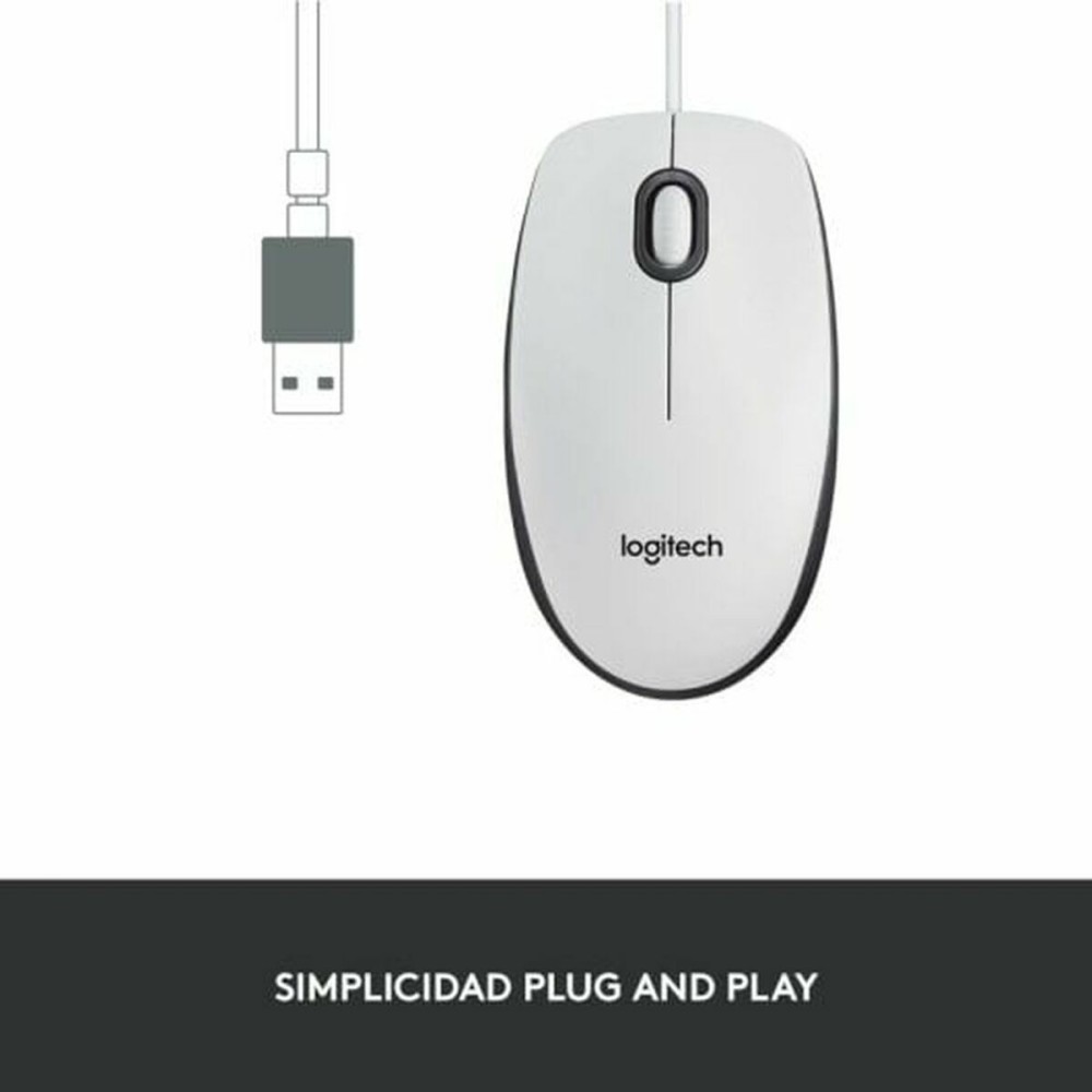 Souris avec Câble et Capteur Optique Logitech 910-006764 Blanc 1000 dpi