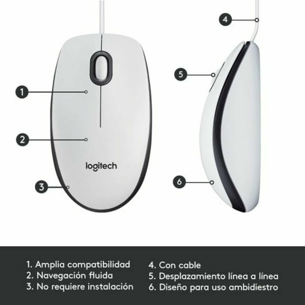 Mouse with Cable and Optical Sensor Logitech 910-006764 White 1000 dpi