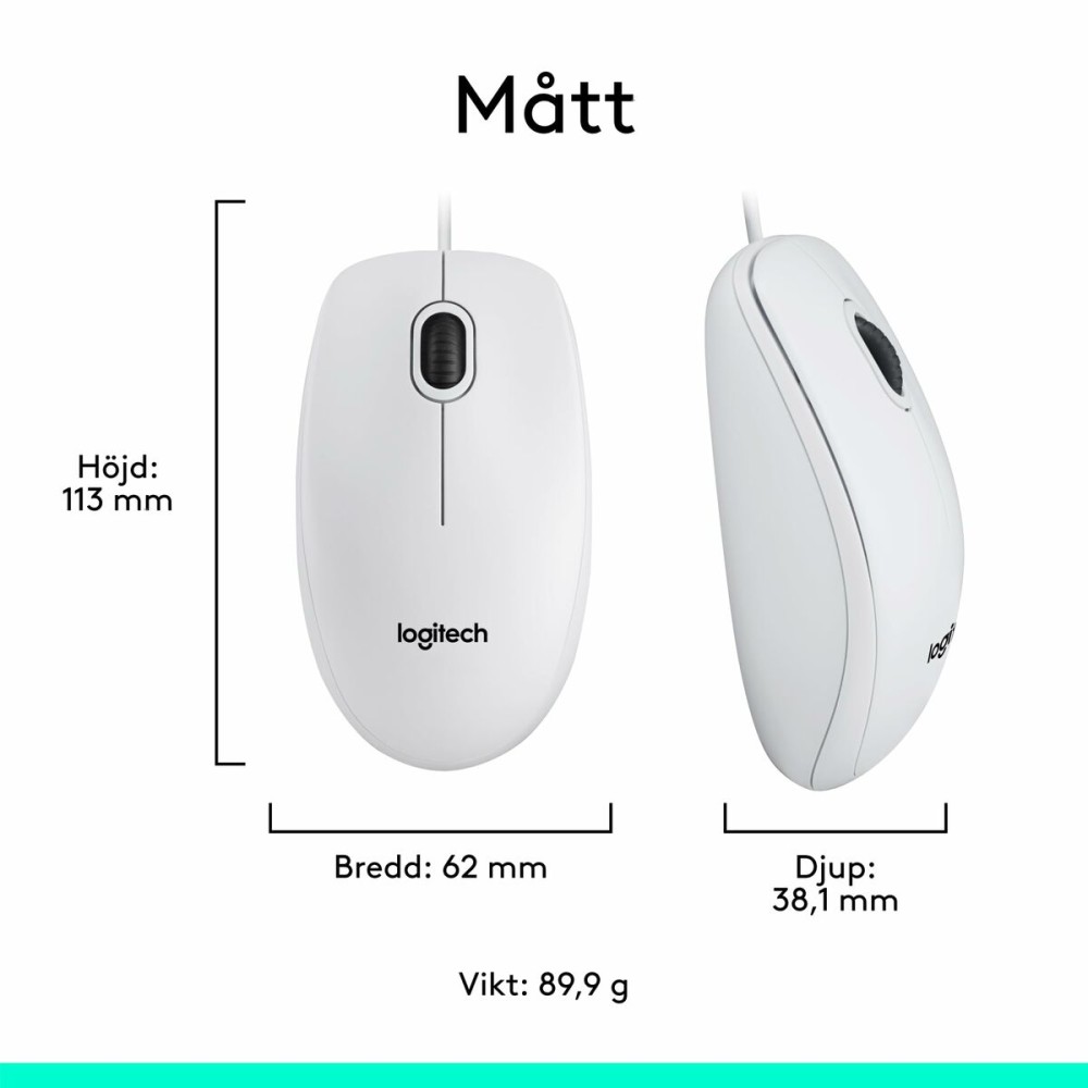 Mouse with Cable and Optical Sensor Logitech 910-006764 White 1000 dpi