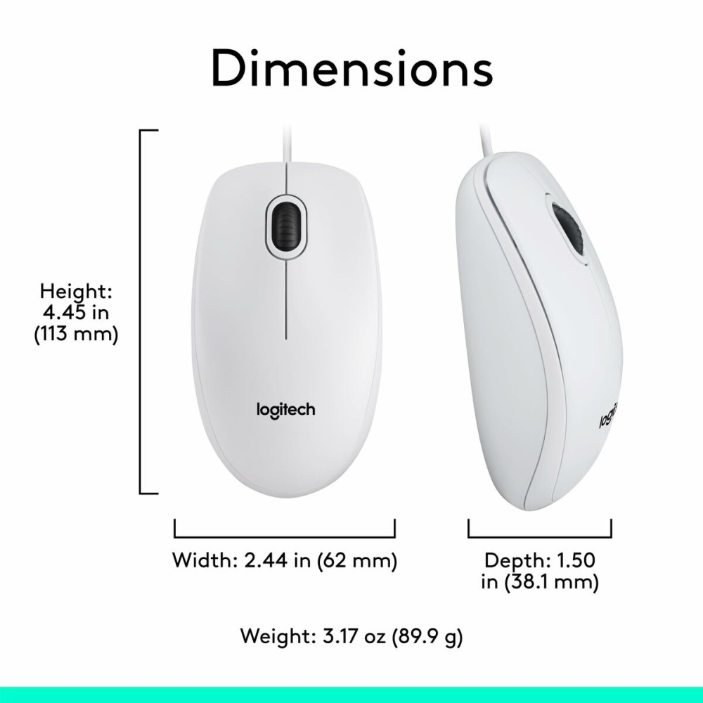 Mouse with Cable and Optical Sensor Logitech 910-006764 White 1000 dpi