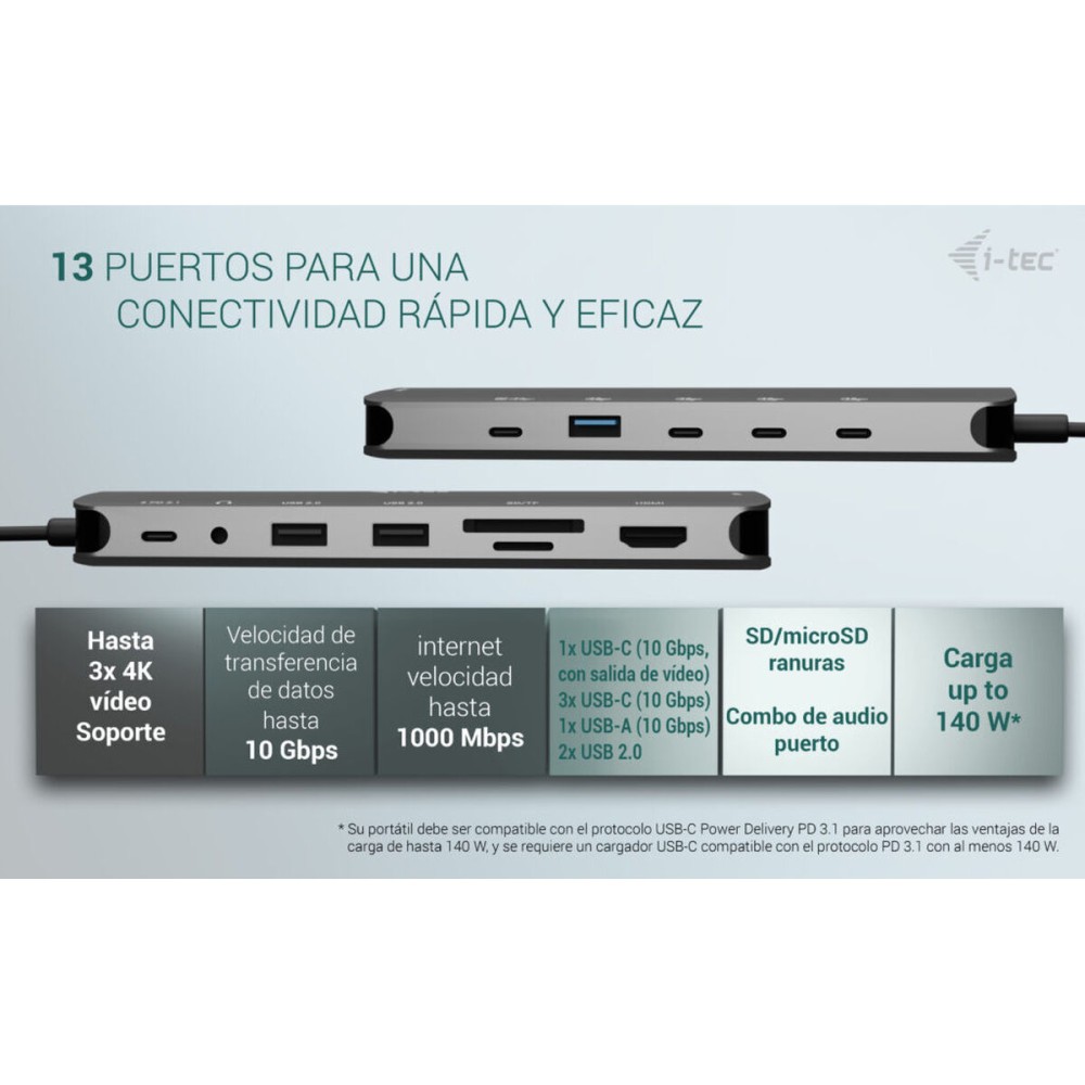 Hub USB i-Tec C31NANOTRIPLEDOCKPD Grau