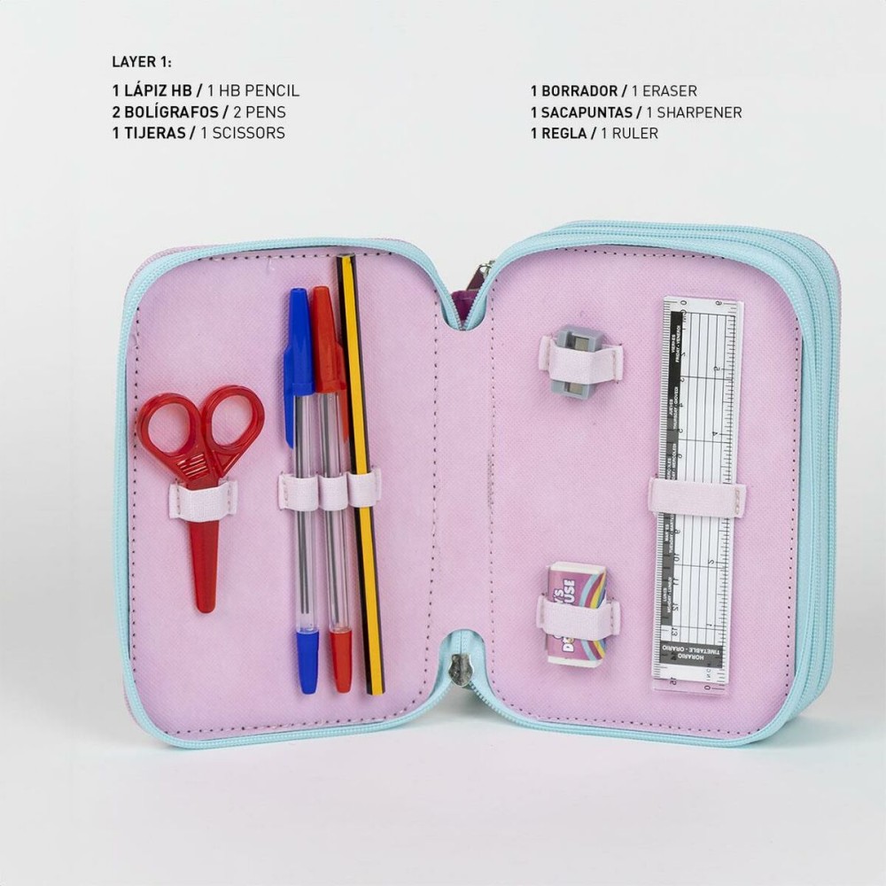Triple Pencil Case Gabby's Dollhouse Pink 12,5 x 6,5 x 19,5 cm