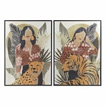 Painting DKD Home Decor Lady Tiger 104 x 4,5 x 144 cm Animal Tropical (2 Units)