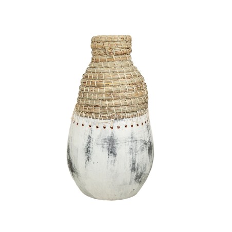 Vase Alexandra House Living Weiß Beige aus Keramik Rattan 25 x 60 x 25 cm