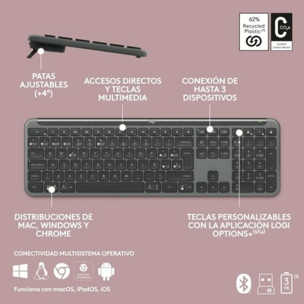 Keyboard Logitech Grey Spanish Qwerty QWERTY