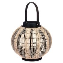 Laterne Gift Decor D23027S Schwarz Beige Holz Stoff Glas Laterne 30 x 30 x 30 cm Mit Griff (2 Stück)
