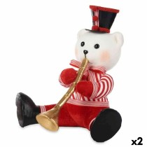 Décorations de Noël Krist+ D012131627-2WH Blanc Noir Rouge Ours Trompette 32 x 31 x 26 cm (2 Unités)